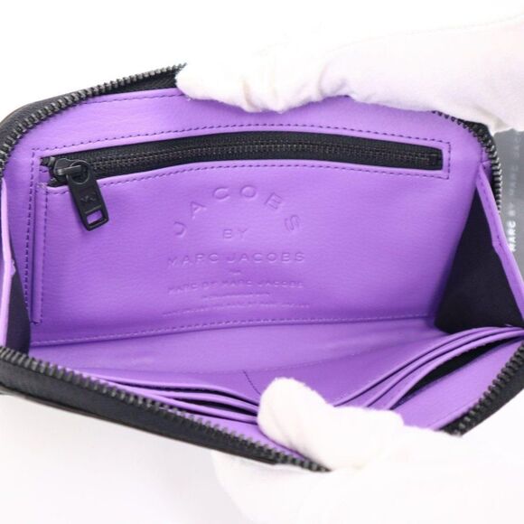 Marc by Marc Jacobs Pebble Leather Long Wallet Black Purple Unisex - Picture 10 of 13